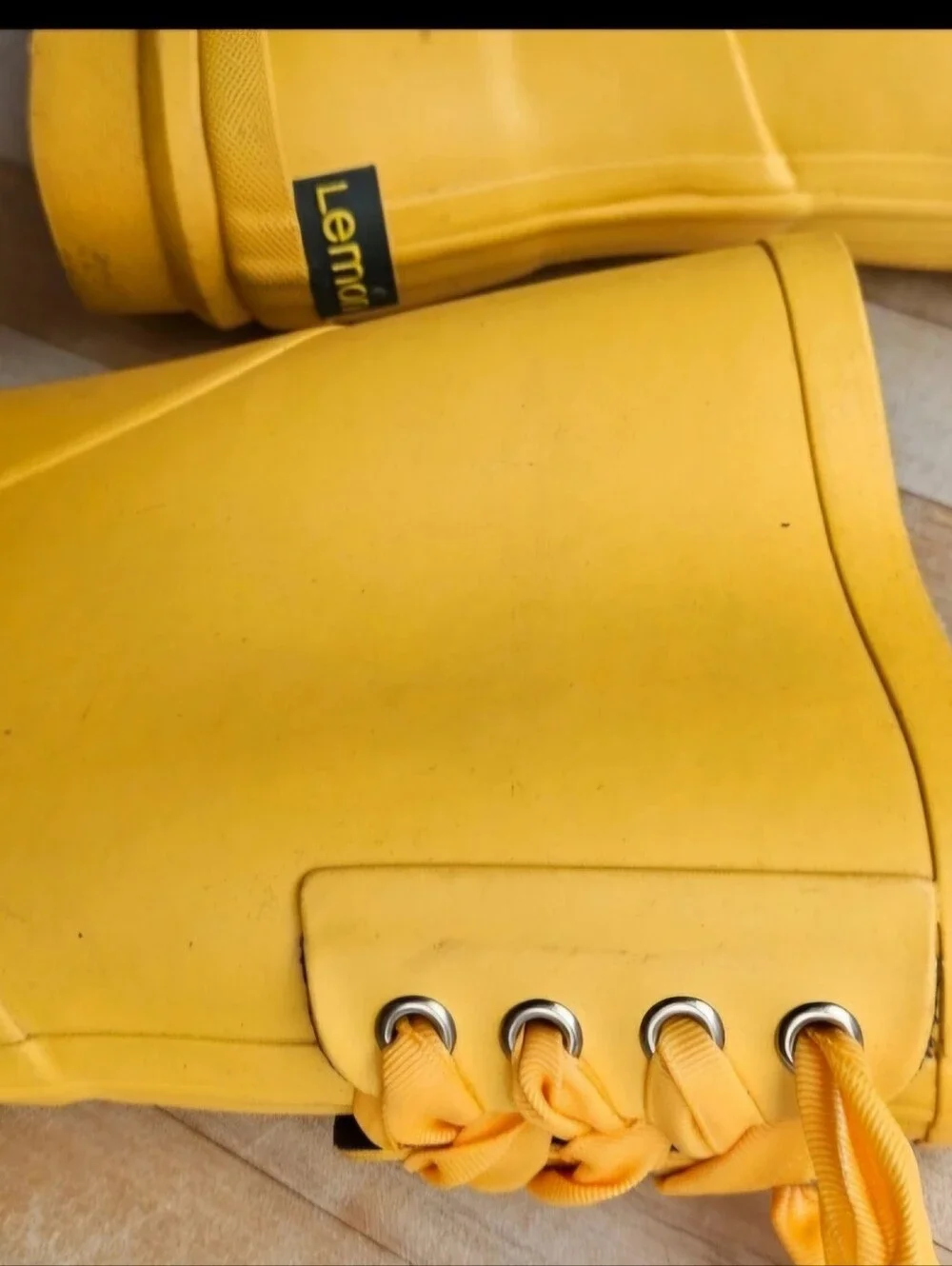 6, bright yellow Lemon rain boots